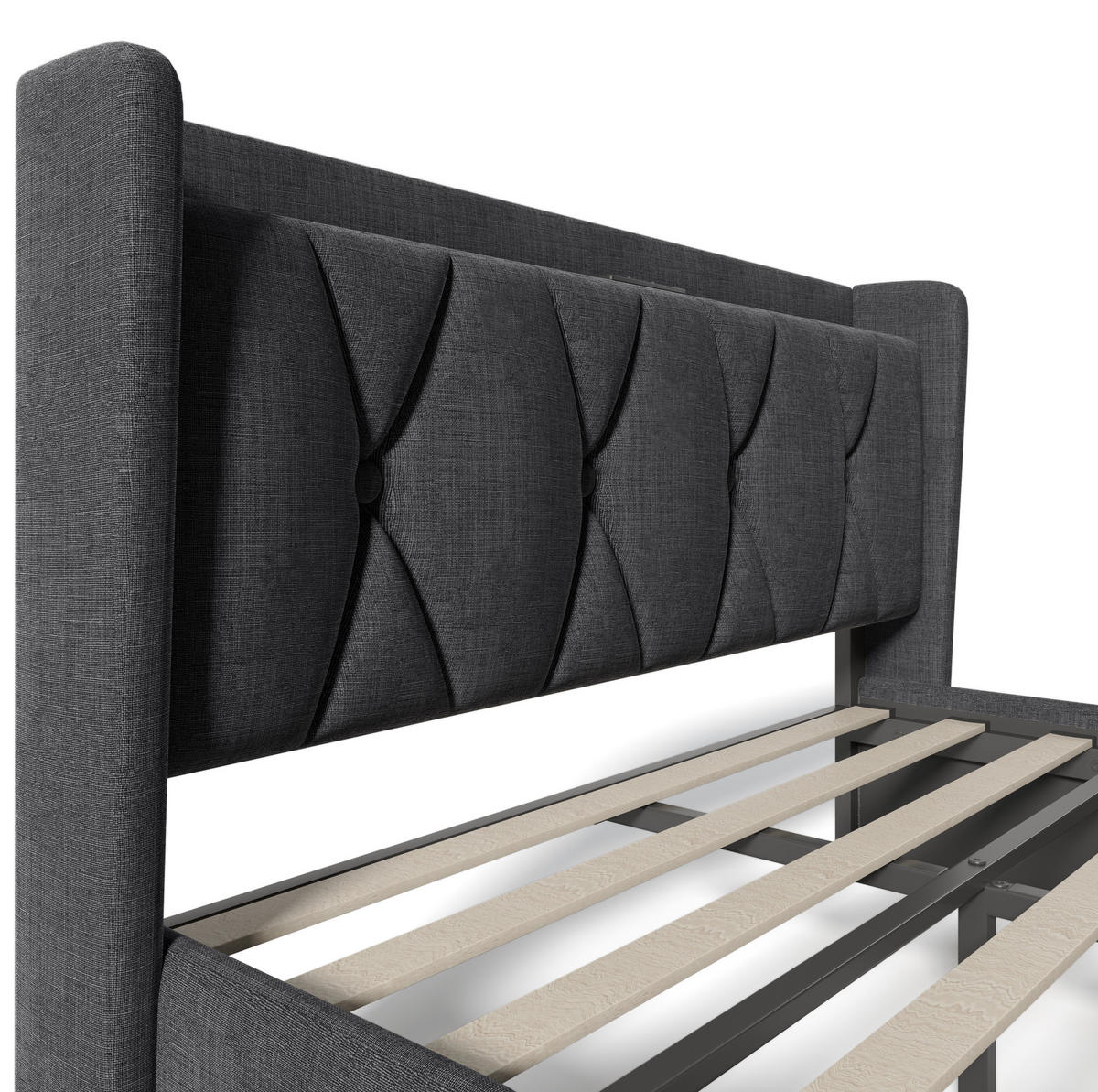 POLSTERBETT aus Leinenstoff 140x200 cm Grau mit 4 Schubladen, Steckdosen und USB-Anschlüssen - Grau, Textil (140/200cm) - IVMEU