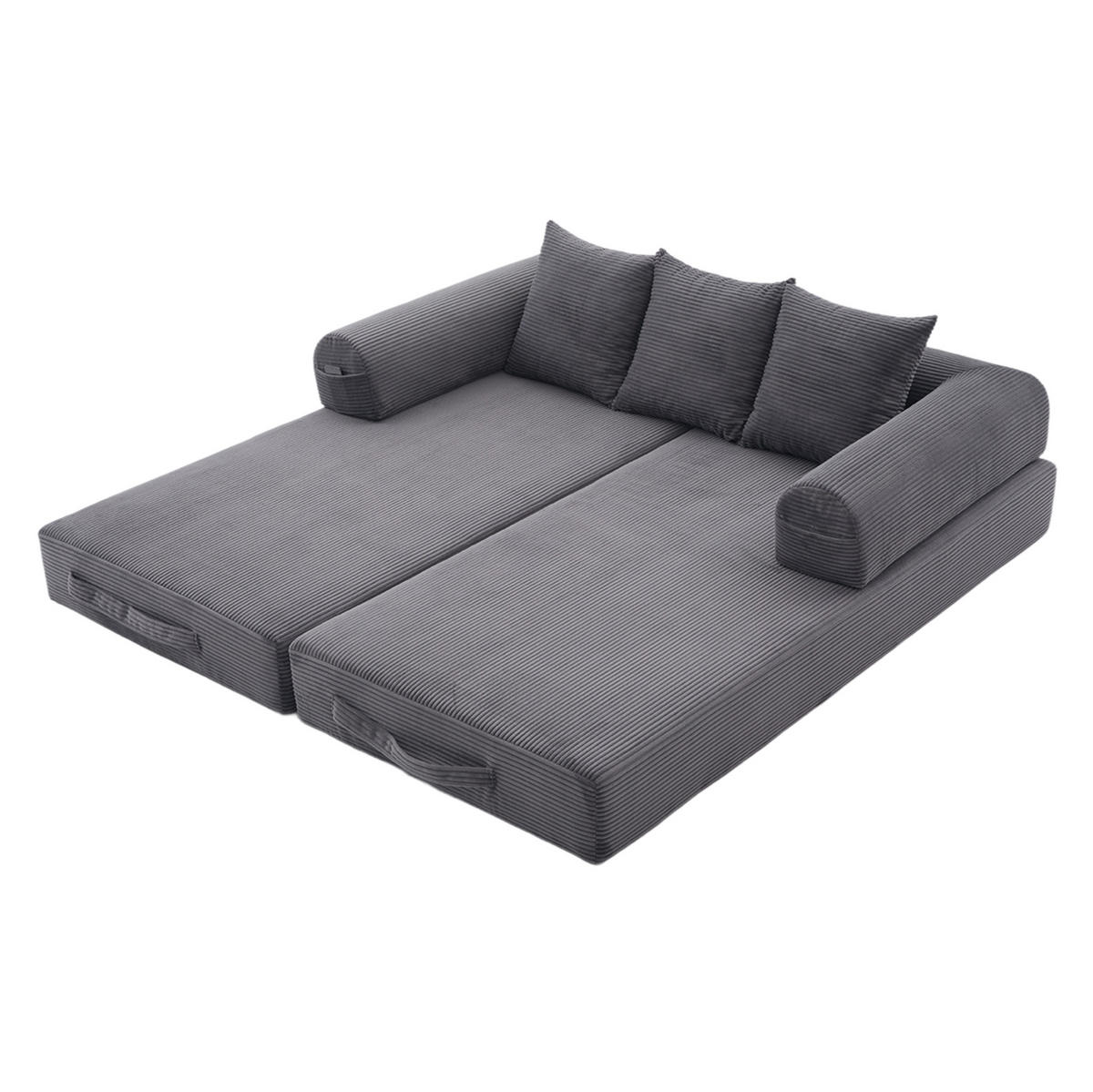 SOFA modular mit Seitentasche 200 x 94 x 67 cm Cord Dark Gray inkl. 3 Kissen - Dunkelgrau, Kunststoff (94/67/200cm) - Meubliv
