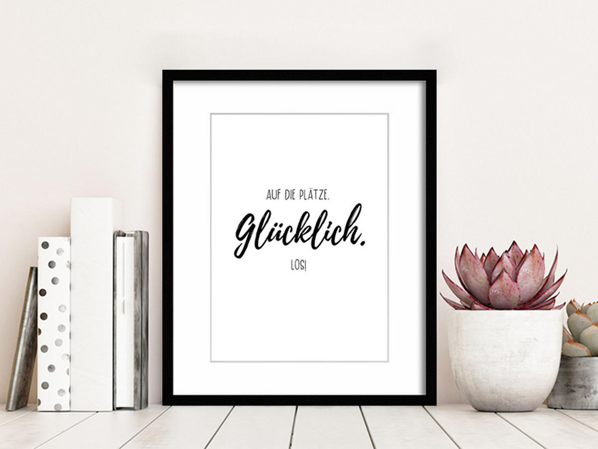 POSTER DIN A4 21x29,7 cm Spruch Glück schwarz weiß - Weiß, Papier (21/29.7/2cm) - artissimo