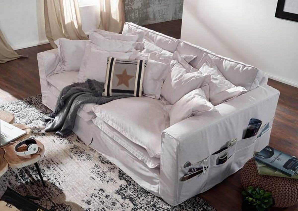 HUSSENSOFA 3-Sitzer 236x138x76 weiß KINGSTON - Weiß, Textil (236/76/138cm) - Massivmoebel24