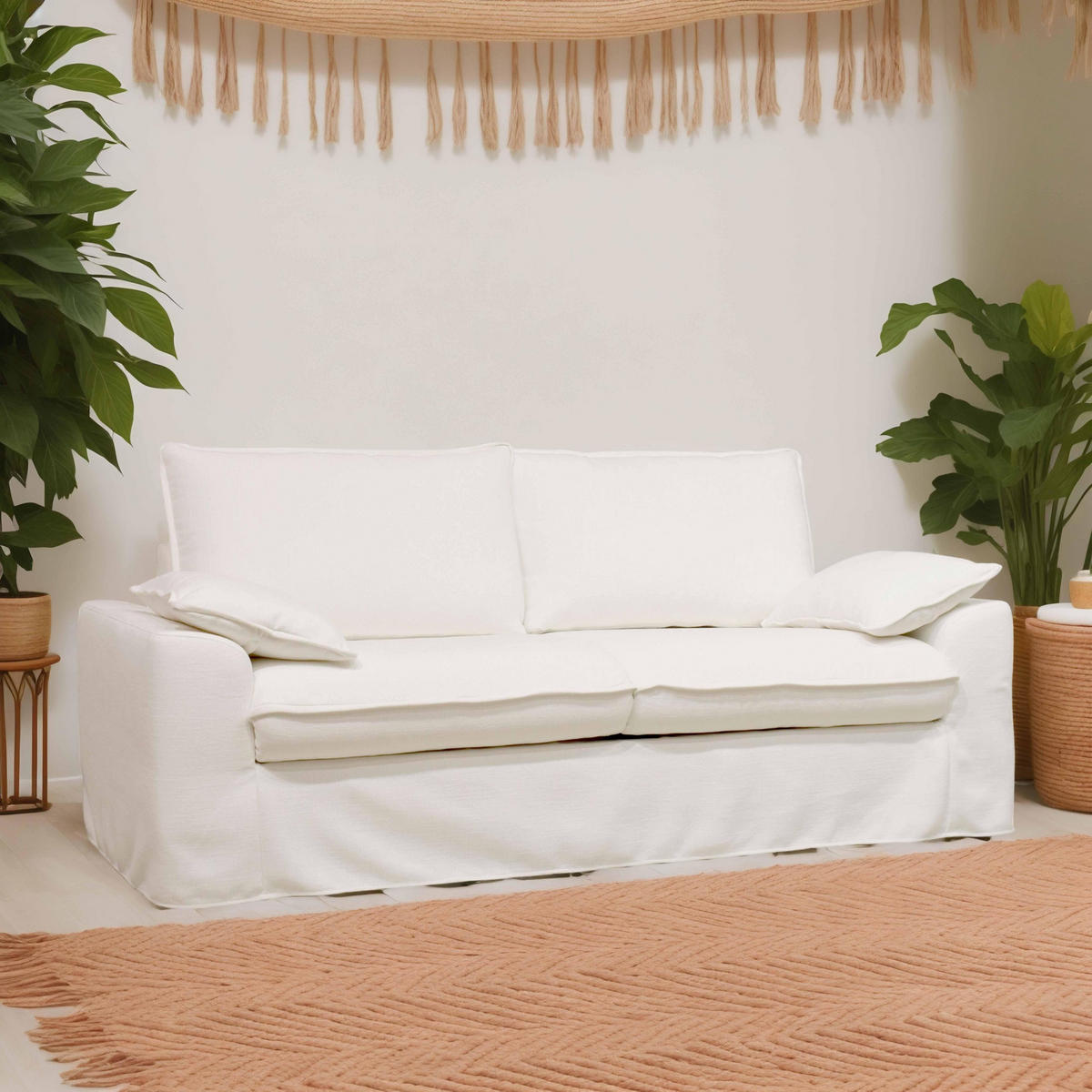 3-SITZER-SOFA, Stoff, Weiß - Weiß, Textil (97/88/205cm) - Oviala