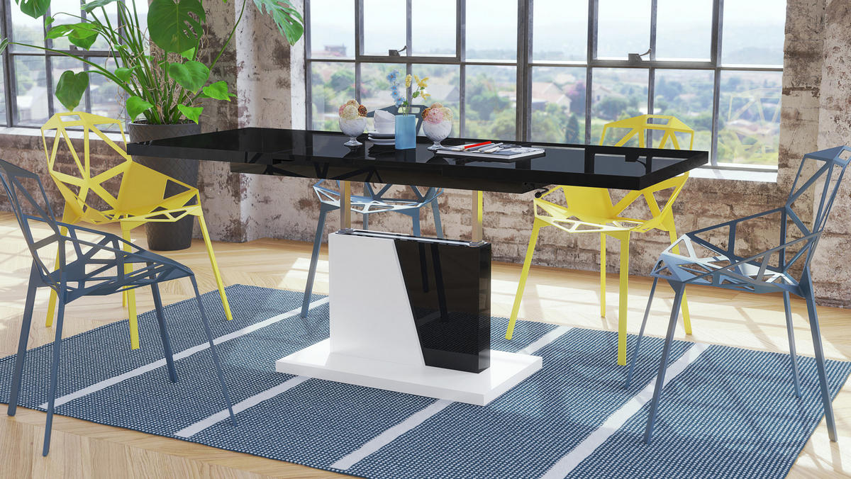 COUCHTISCH rechteckig Schwarz Hochglanz - Weiß matt ausziehbar höhenverstellbar - Schwarz Hochglanz/Weiß, Holzwerkstoff (70/120/60cm) - designimpex