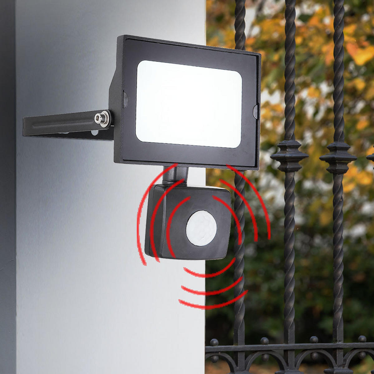 LED AUSSENLEUCHTE Baustrahler Schwarz - Schwarz, Glas (13/11/13cm) - Globo Lighting