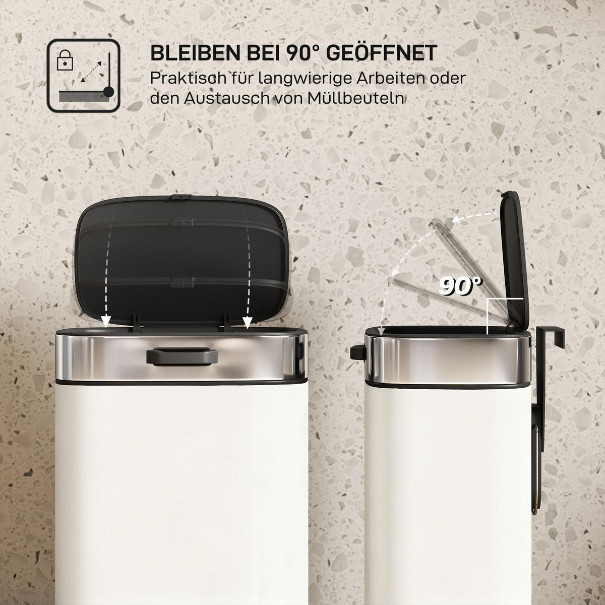 MÜLLEIMER Creme 21.5/19.5/30.0 cm - Creme, Metall (19.5/30/21.5cm) - HOMCOM