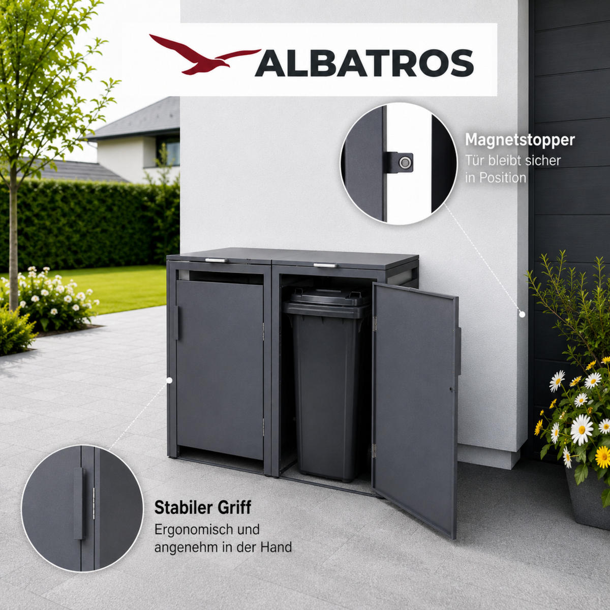 MÜLLTONNENBOX für Hauswände 2er, MTW2 - Anthrazit, Metall (136/118/80cm) - Albatros