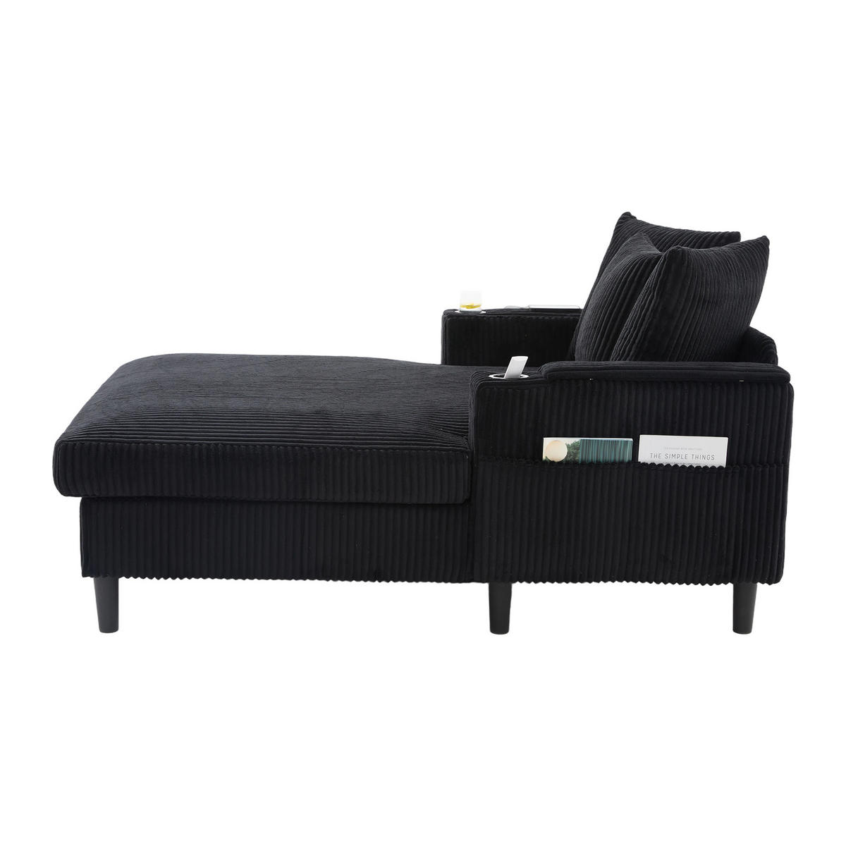 RELAXLIEGE XXL Polsterliege,Relaxsessel,Cord,Schwarz - Schwarz, Textil (129/70/170cm) - LVHOM