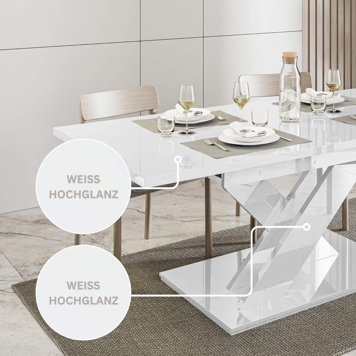 ESSTISCH Weiß Hochglanz Ausziehbar 140 - 180 cm - Weiß Hochglanz, Holzwerkstoff (140/80/75cm) - PROSPERO