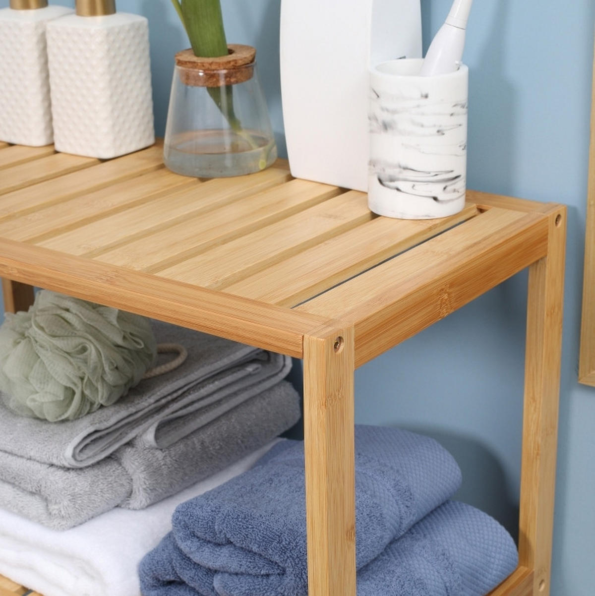 BEISTELLSCHRANK 60x30x120 cm Natur aus Bambus mit lamellierter Tür & Kippschutz - Naturfarben, Naturmaterialen (60/120/30cm) - Modfu