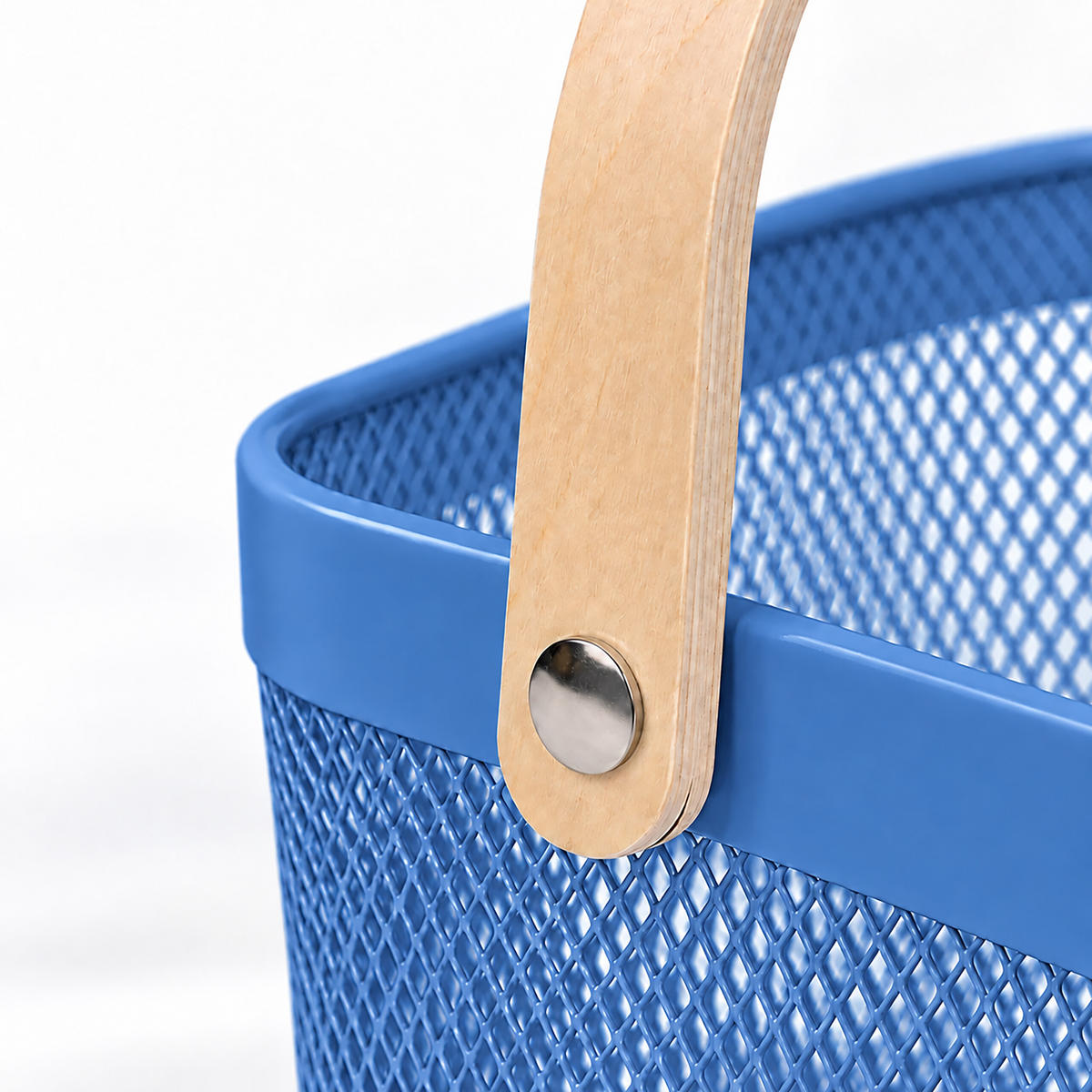 AUFBEWAHRUNGSKORB Dunkelblau Metall Holzgriff - Dunkelblau, Holz/Metall (26/17.5/24.5cm) - Relaxdays