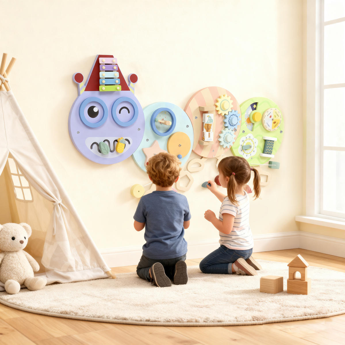 WANDSPIELZEUG DE-10200 7-in-1, Xylophon, Zahnräder, Raupen-Design Bunt - Multicolor, Holzwerkstoff (8/62/108cm) - ComfortXL