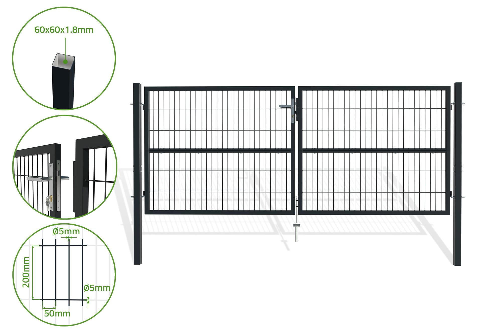 ZAUNTOR Razo Grau 3m H.120cm + TÜRCHEN 1m H.120cm - Grau, Metall (306/126cm) - Casanoov