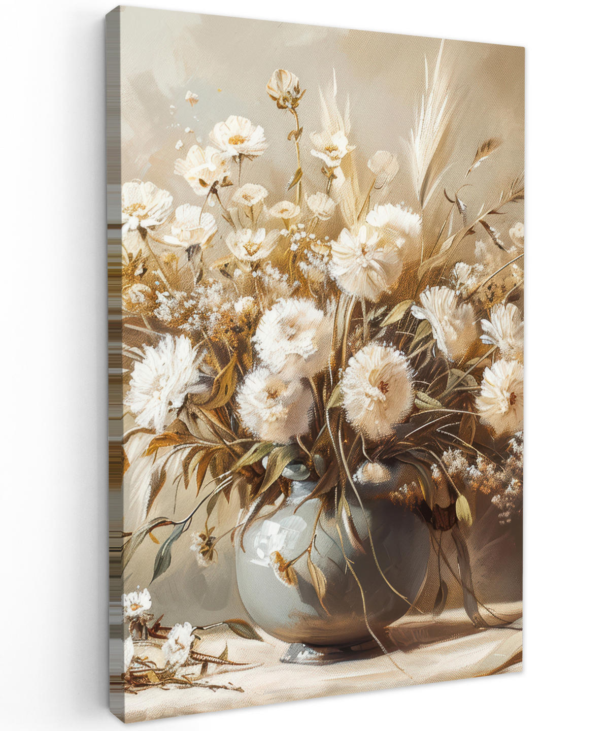 LEINWANDBILD Blumen - Vase - Stilleben - Beige 40x60 cm - Creme, Textil (40/60cm) - MuchoWow