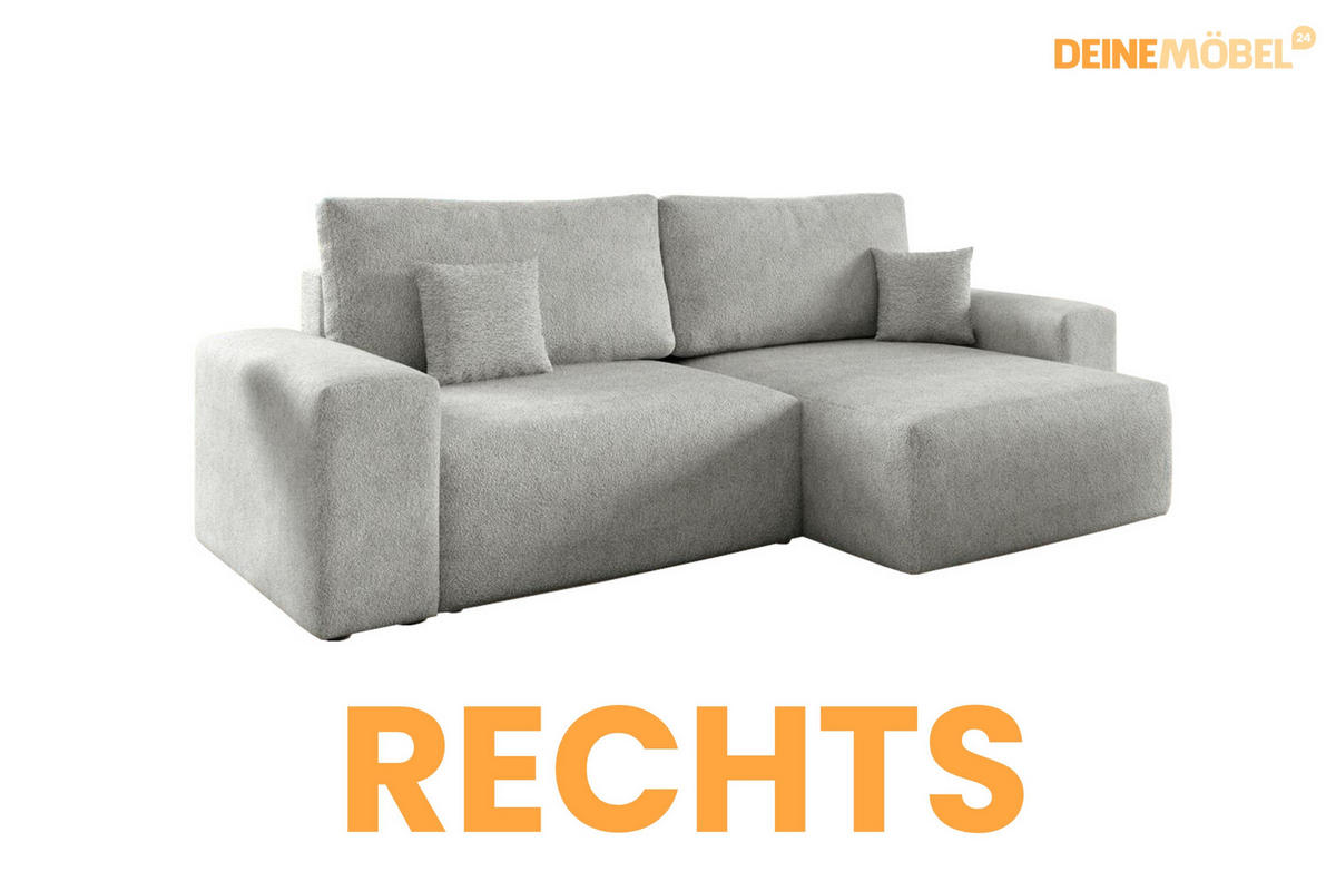 ECKSOFA MILKY 255/148 in Bouclé Hellgrau rechts - Hellgrau, Holz/Holzwerkstoff (255/148cm) - Deine Möbel 24