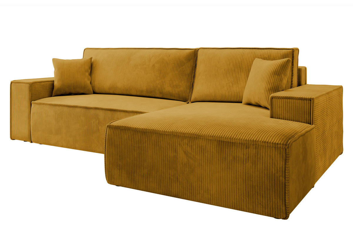 ECKSOFA Farese Senfgelb Cordbezug - Messingfarben/Schwarz, Kunststoff/Textil (267/167cm) - Selsey
