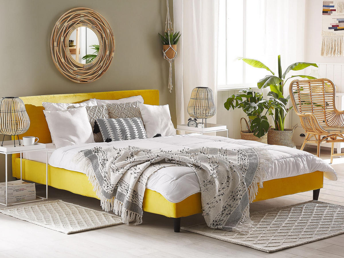 POLSTERBETT 180/200 cm Gelb Fitou - Gelb, Textil (180/200cm) - Beliani