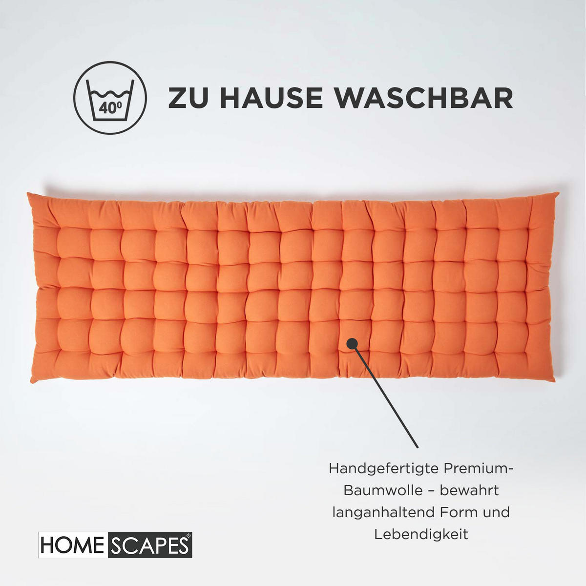BANKAUFLAGE 2-Sitzer orange 108/42/5 cm - Orange, Textil (108/42/5cm) - Homescapes