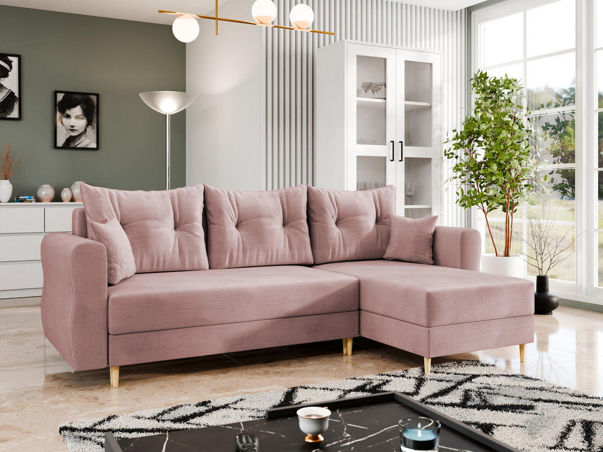 ECKSOFA Zako L - Naturfarben/Rosa, Holz/Textil (238/138cm) - MIRJAN24