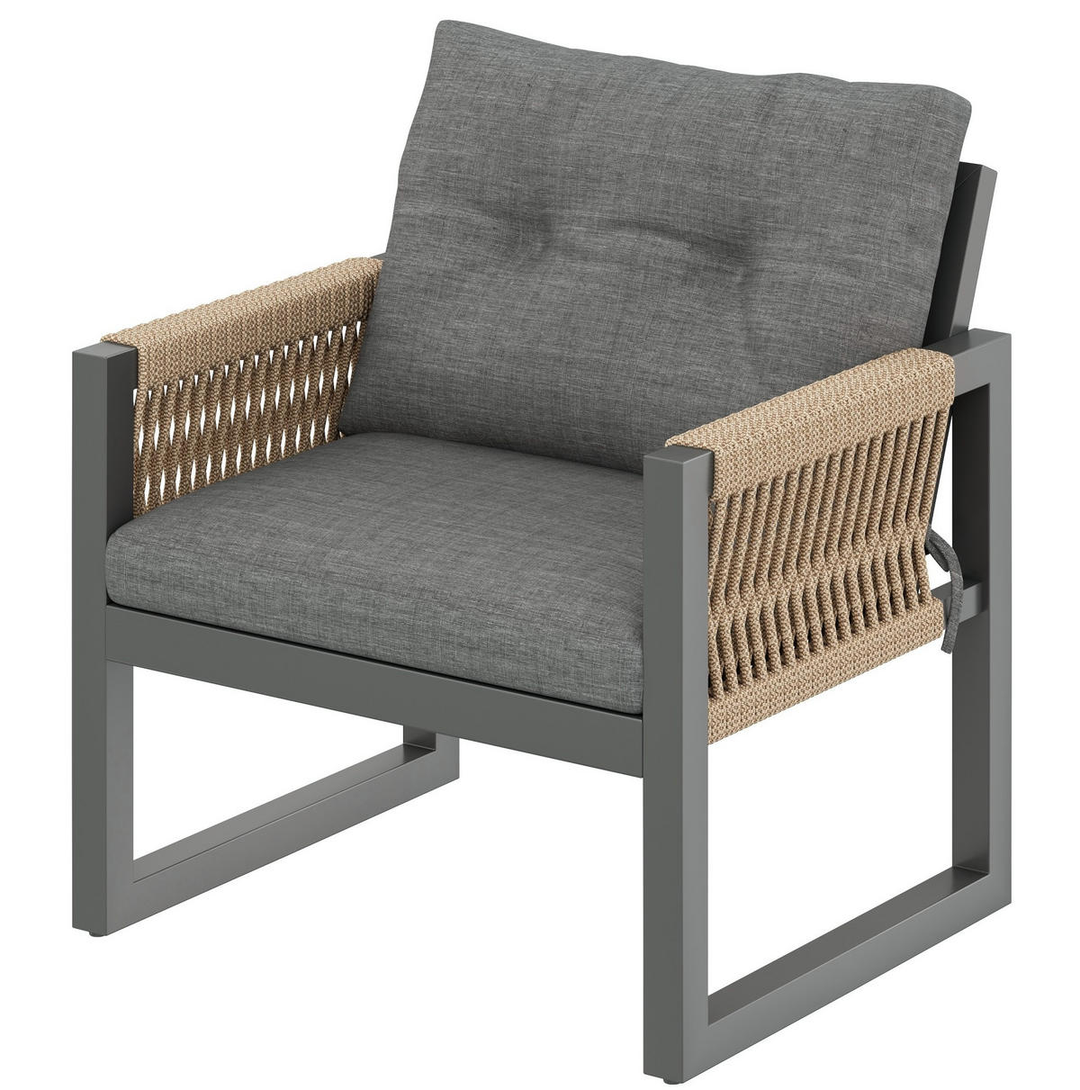 GARTENMÖBEL-SET 150/79,5/75 cm mit abnehmbarem Tisch und Sitzkissen, Seilarmlehnen, Grau/Natur - Grau, Metall - Redom
