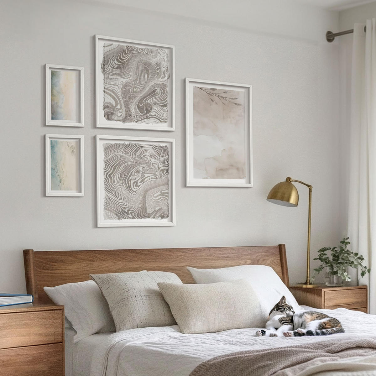 WANDBILDER 5er-Set - 50x50 cm & 20x30 cm & 40x60 cm Weißer Rahmen - Zarte Aquarellkartons - Weiß, Kunststoff (40/60cm) - ArtPrintCave