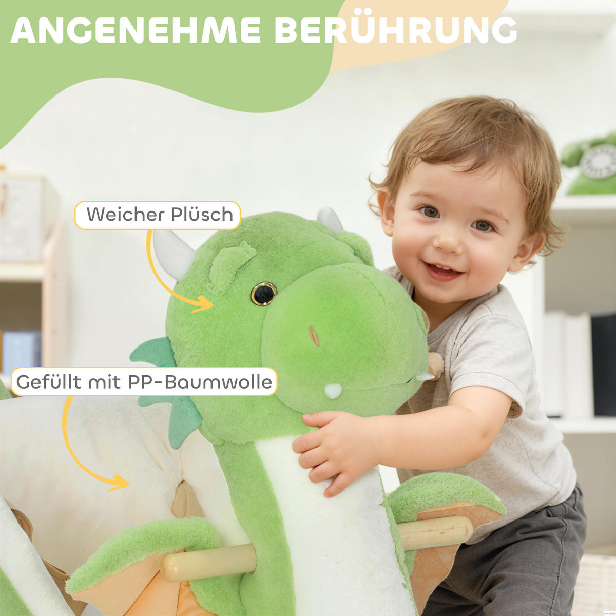 SCHAUKELTIER Dinosaurier-Schaukel interaktive Tiergeräusche weiche Füllung Grün - Grün, Textil (38/72/65cm) - AIYAPLAY