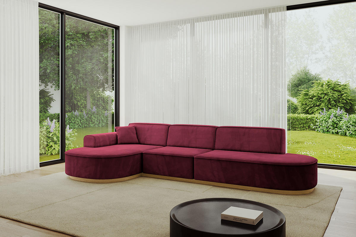 ECKSOFA Ottomane Links MARI-L2-v2 - 328x171x83 cm Bordeaux Velours - Bordeaux, Holzwerkstoff/Textil (328/171cm) - ALTDECOR