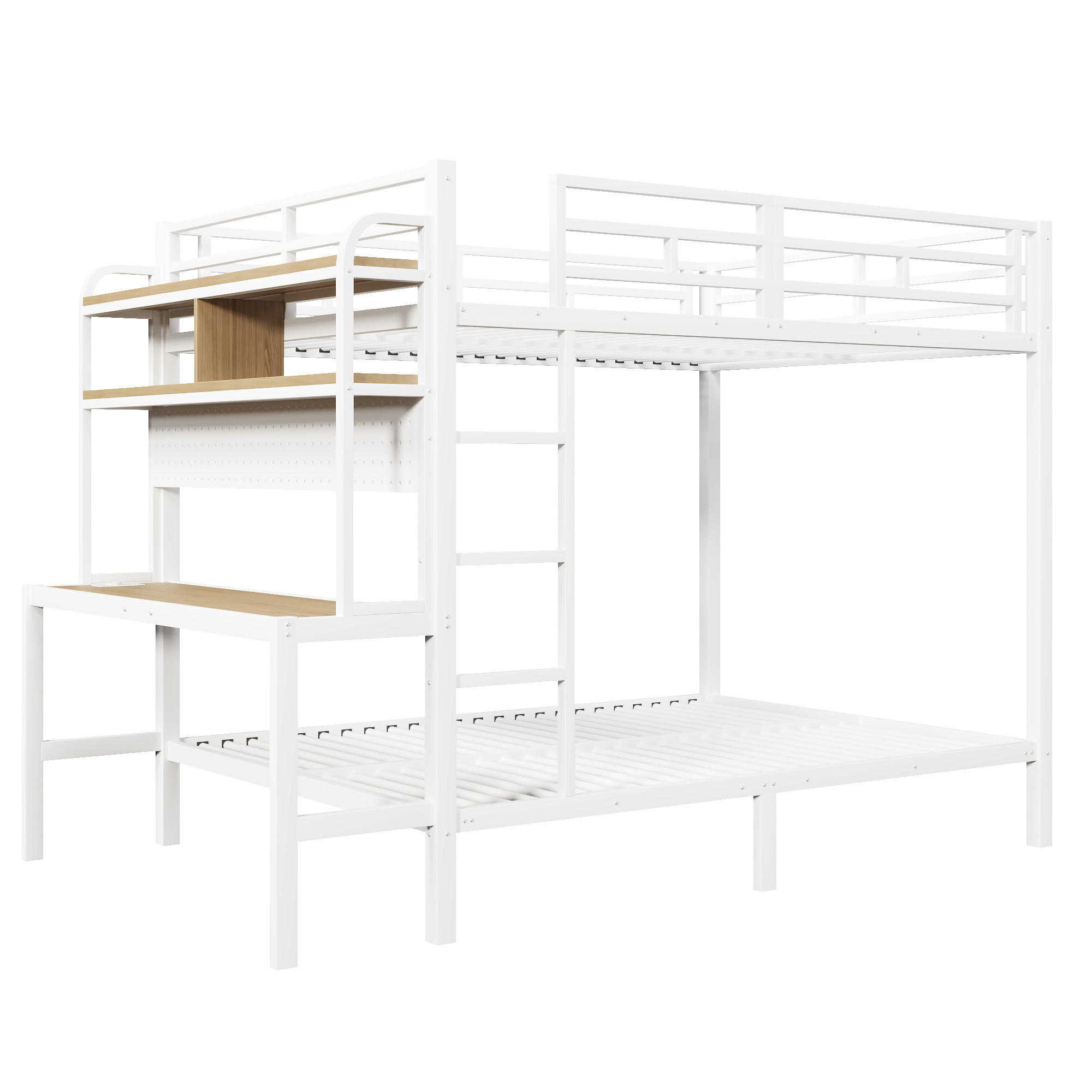 ETAGENBETT 140/200 cm in Weiß mit Schreibtisch, Regal, LED und USB - Weiß, Holzwerkstoff/Metall (140/200cm) - STILVORA