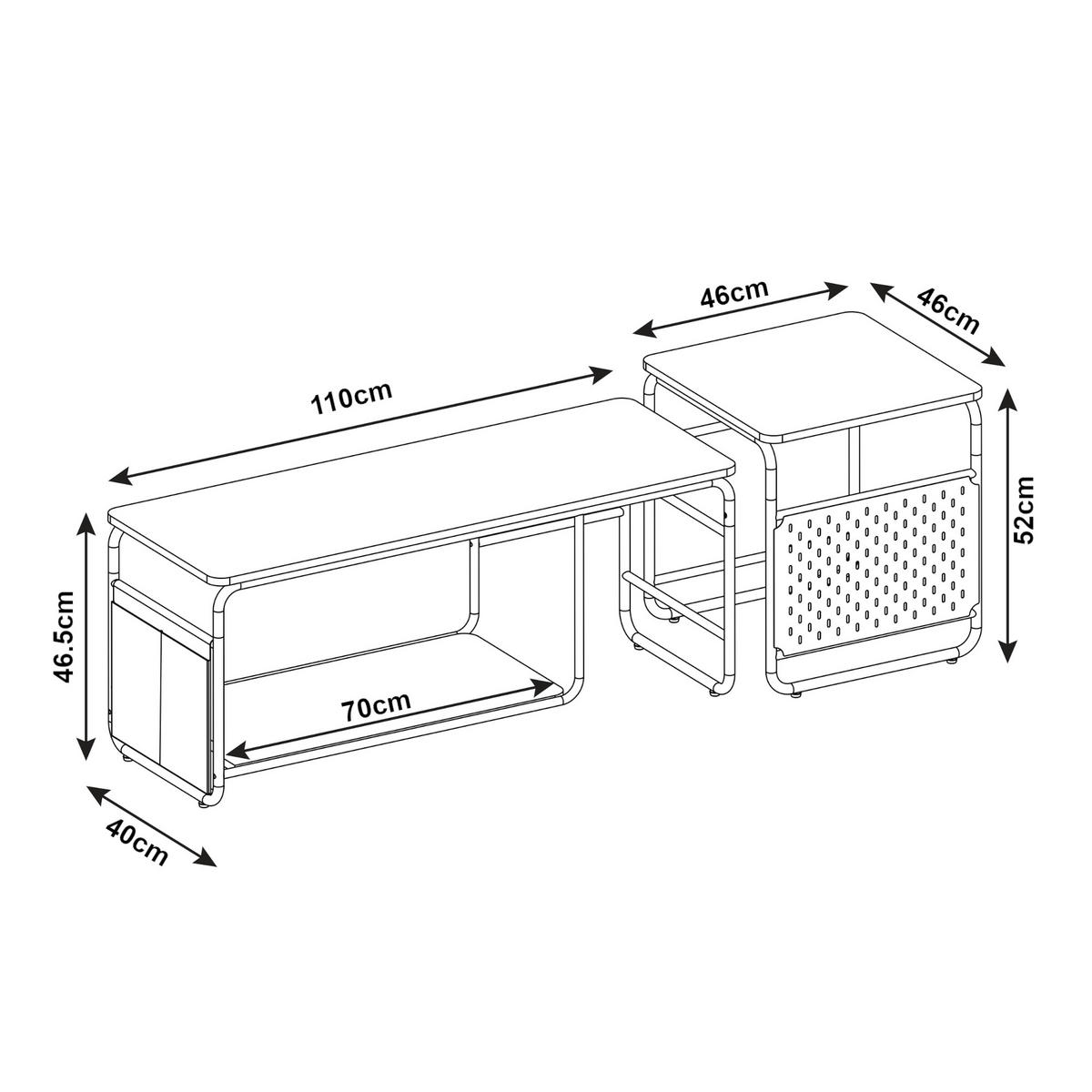 FERNSEHTISCH Dyrøy mit Beistelltisch - Eichefarben/Weiß, Metall (110/46.5/40cm) - [en.casa]