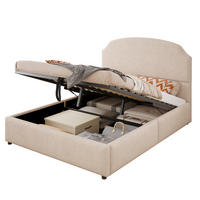 POLSTERBETT aus Plüschstoff 140x200 cm Beige mit hydraulischem Bettkasten und großem Kopfteil - Beige, Textil (140/200cm) - Modfu