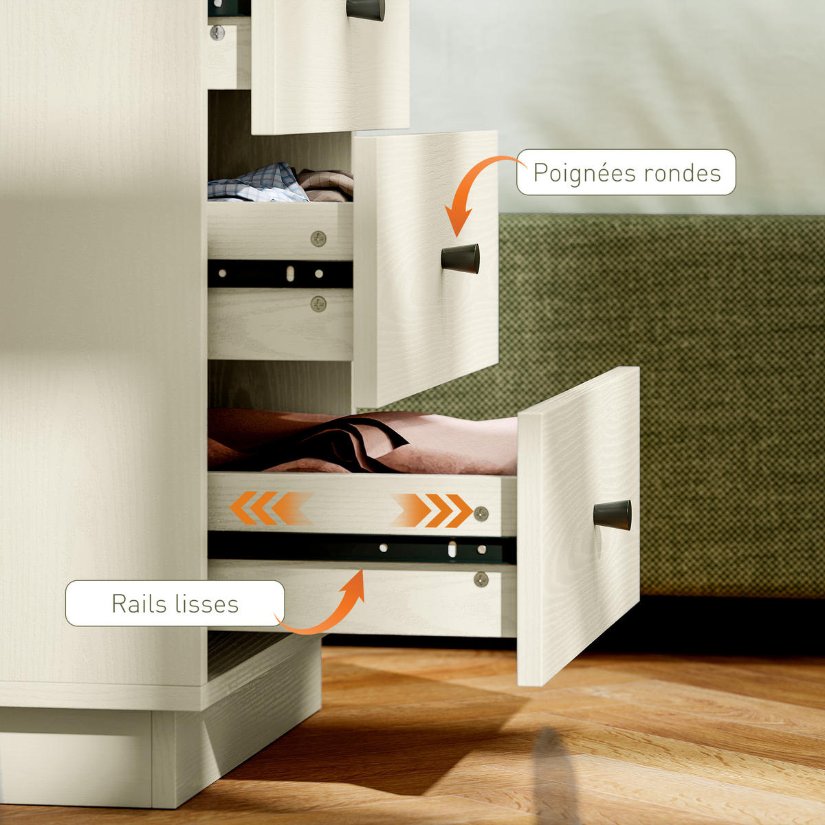 KOMMODE Creme 47/29/75 cm - Creme/Schwarz, Holzwerkstoff (29/75/47cm) - PANGIVO