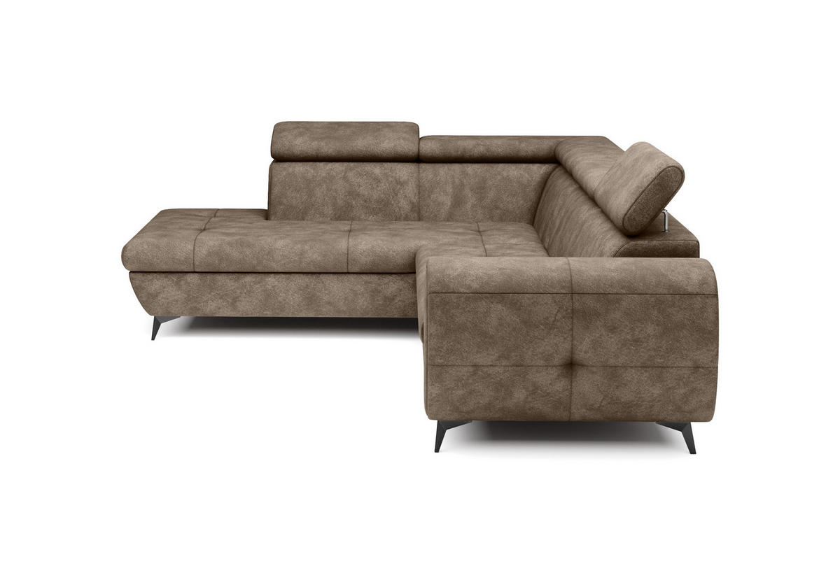ECKSOFA MAGIA L-S Braun Plüsch-Stoff mit Schlaffunktion - Braun, Holz (260/217cm) - MASSENO