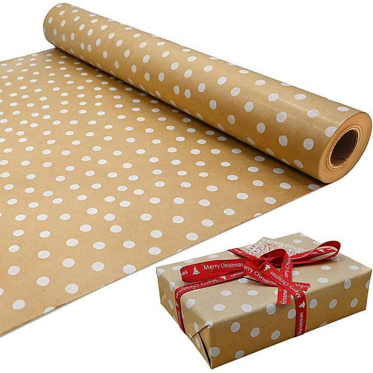 GESCHENKPAPIER Kraftpapier mit Punkten 43 cm x 15 m - Braun, Papier (43/0.1/1500cm)