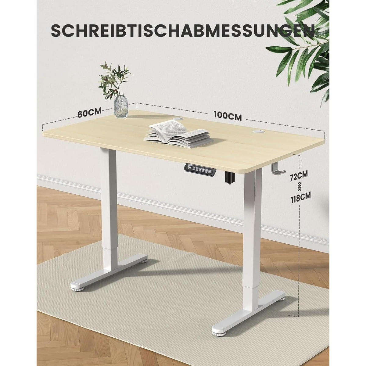 SCHREIBTISCH höhenverstellbar 100 x 60 cm helle Holzfarbe - Braun, Holzwerkstoff (100/60/72cm)