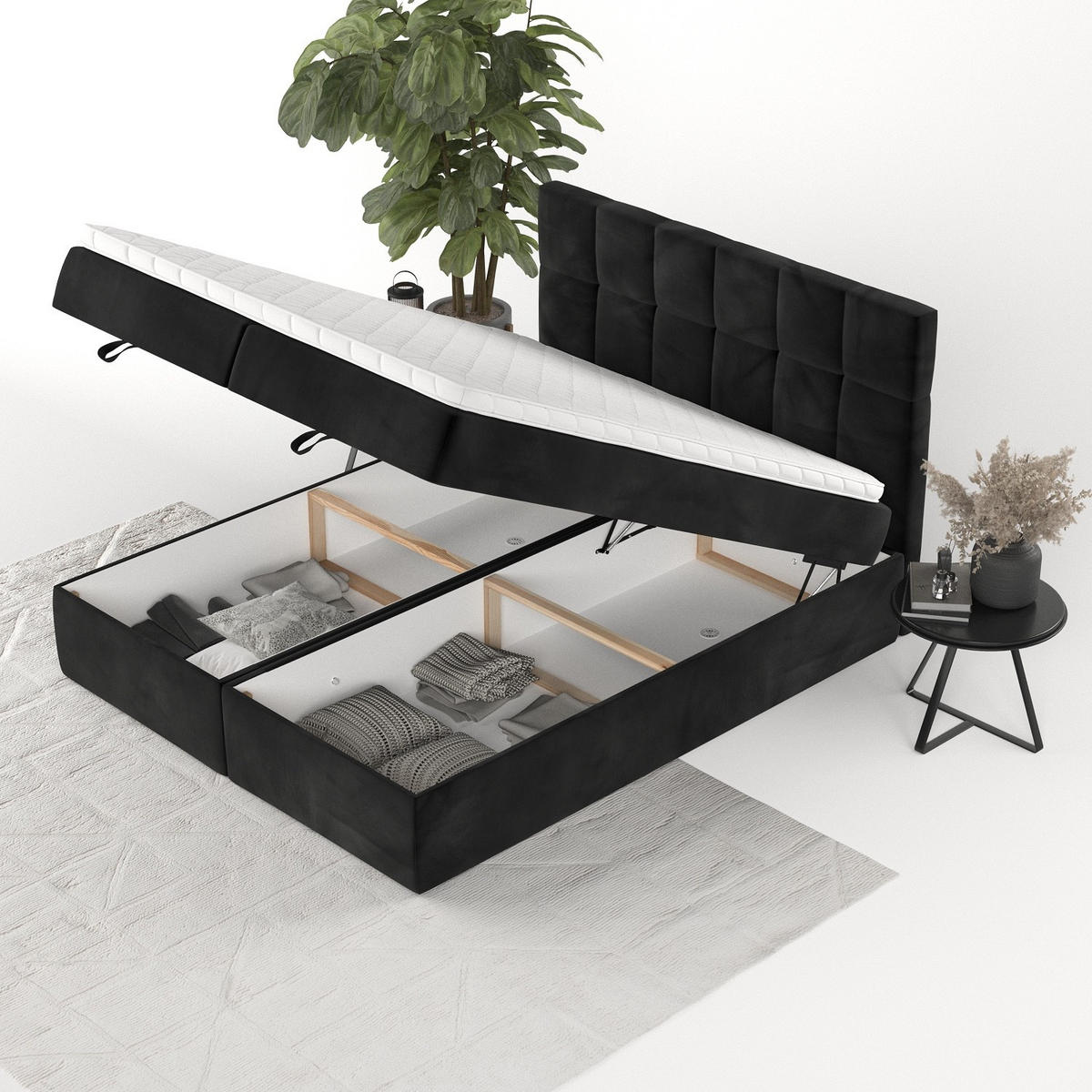 BOXBETT Savio 200/200 cm Schwarz im Kronos Stoff - Schwarz, Holz/Holzwerkstoff (200/200cm) - AltaBeds