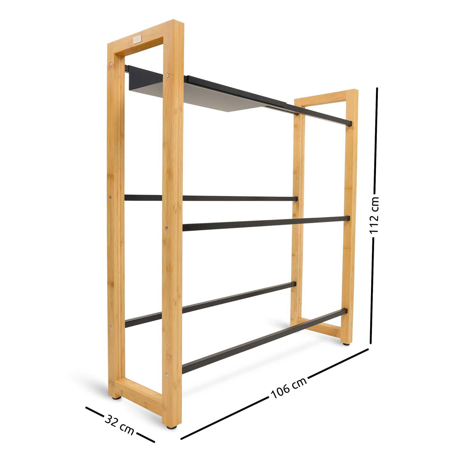GETRÄNKEKISTENREGAL inkl. Ablage - Bambus / Schwarz - 6 Kisten - Naturfarben, Holz (106/112/32cm) - holz4home