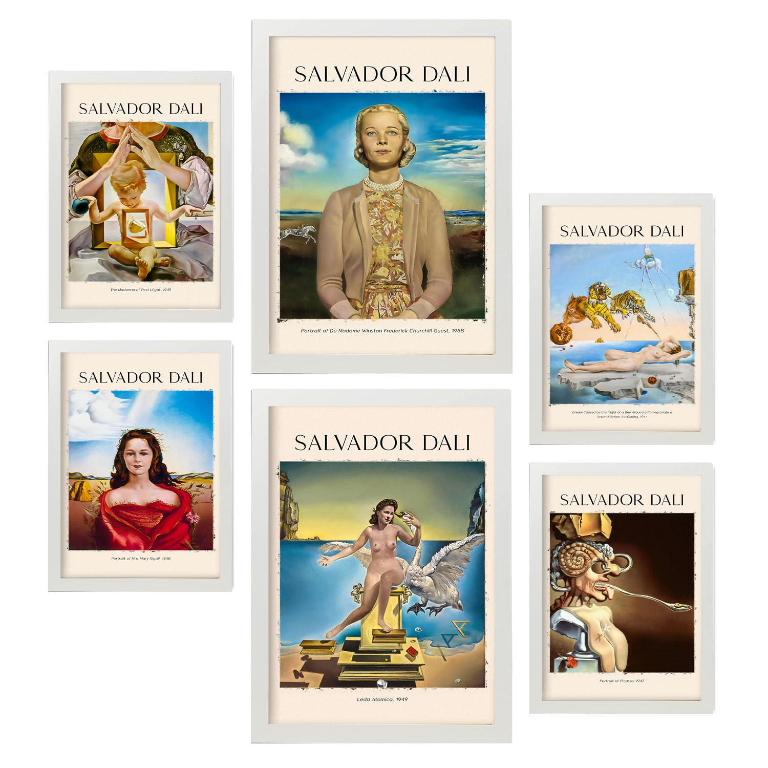POSTER Set Mit 6 Salvador Dali Sammlung A3 & A4 Weißer Rahmen - Weiß, Papier (29/3cm) - Nacnic