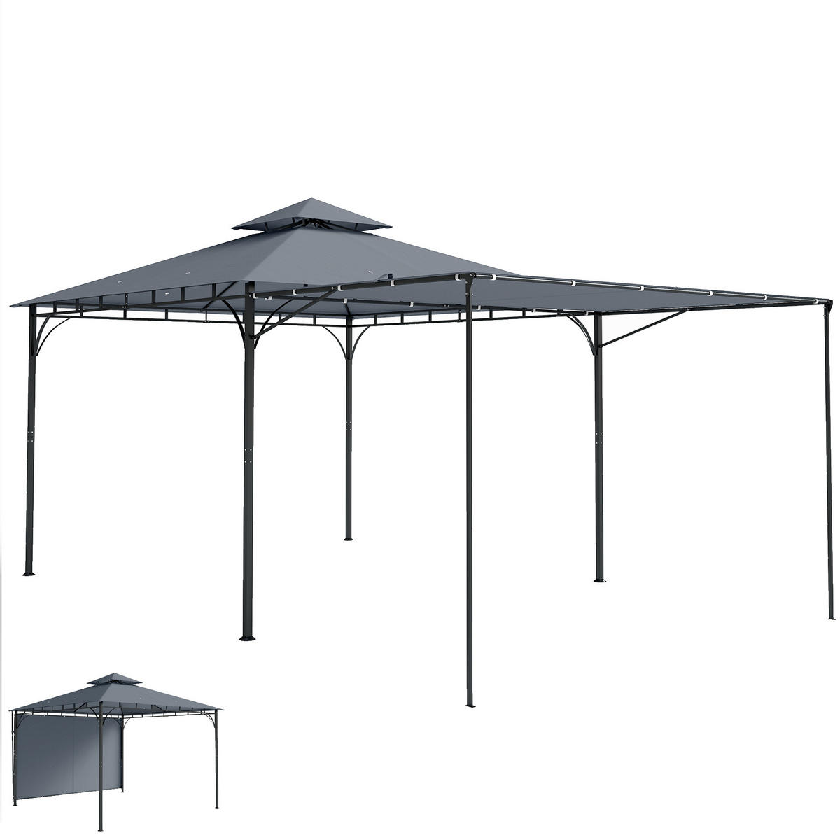 PAVILLON 3,2x3,2 m Stabil Winterfest Gartenpavillon mit ausziehbaren Dachüberstand, Doppeldach Dunkelgrau - Dunkelgrau, Textil (320/275/320cm)