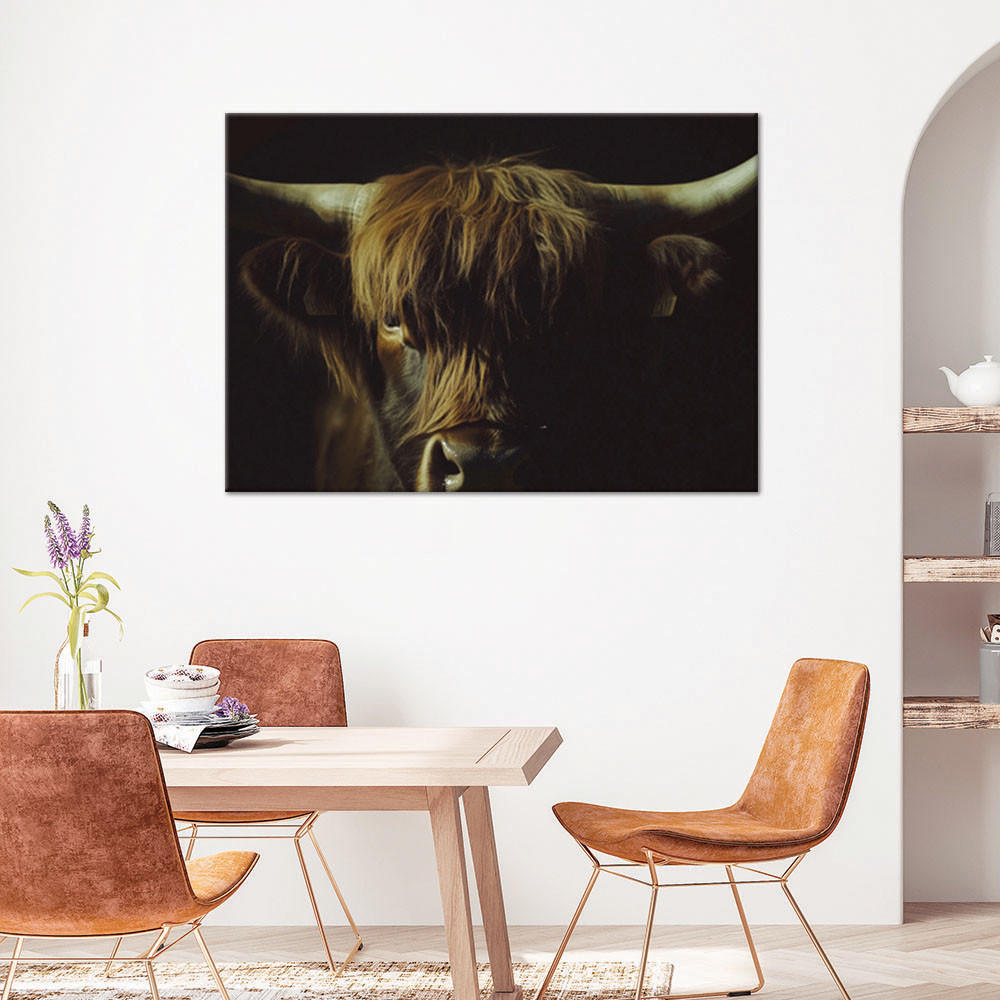 WANDBILD schottisches kuhporträt in sepia - Schwarz, Textil (60/40cm) - Feeby