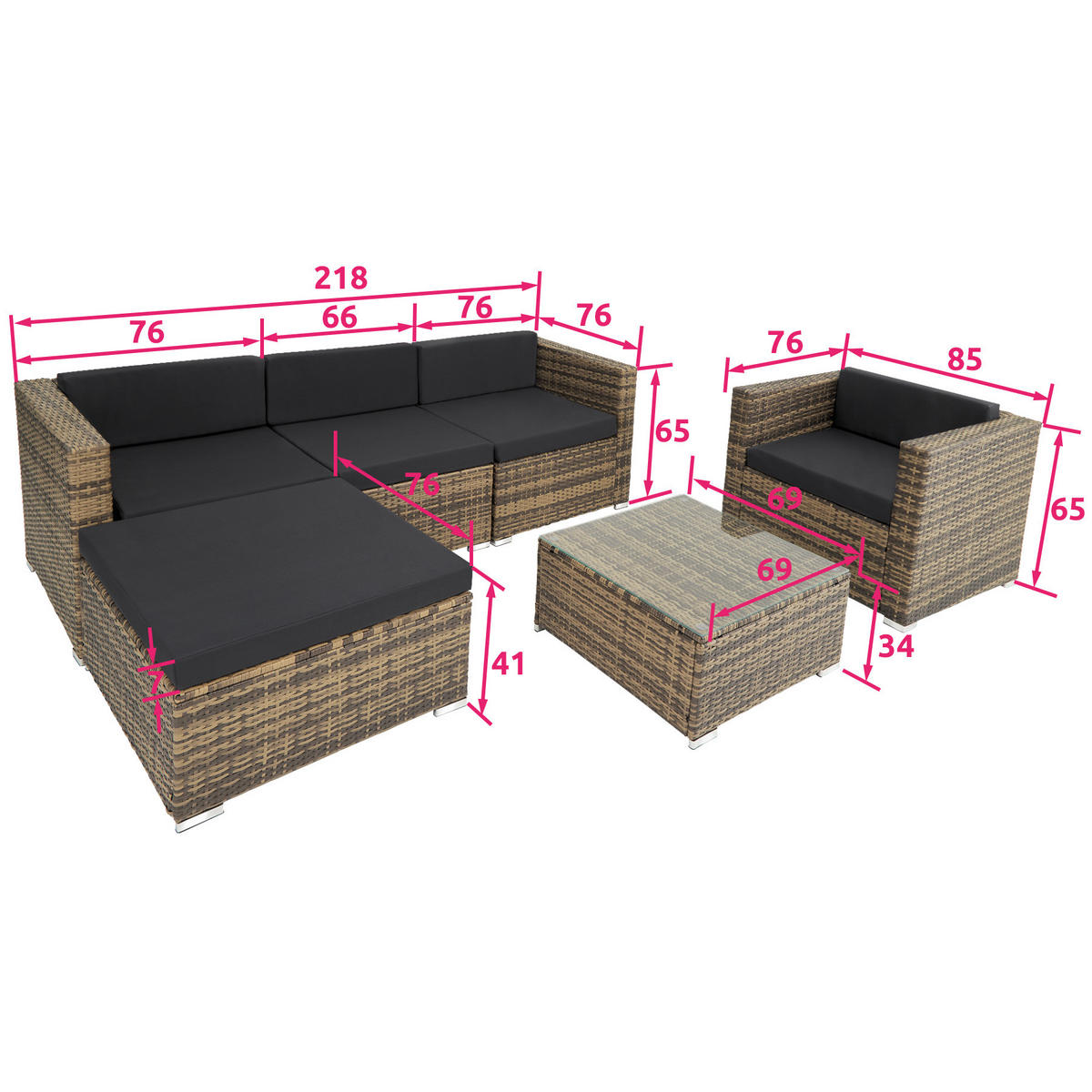 RATTANLOUNGE Milano, mit Sicherheitsglasplatte, natur - Naturfarben, Kunststoff - tectake