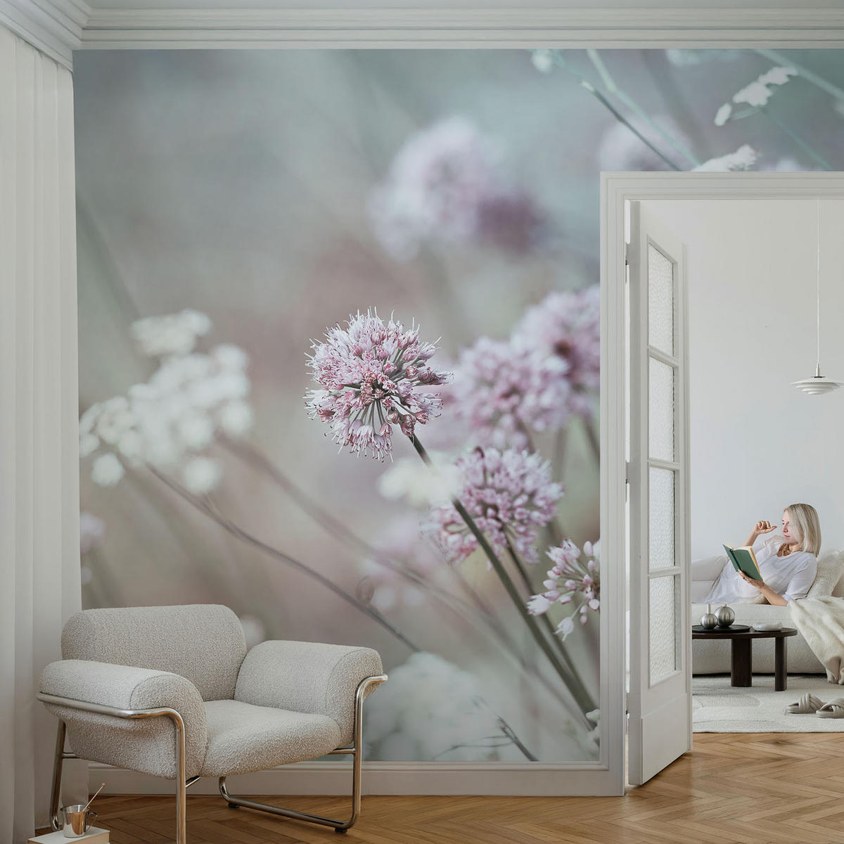 FOTOTAPETE 104x70 cm - Wildblumen - Weiß, Textil (104/70cm) - Wallfluent