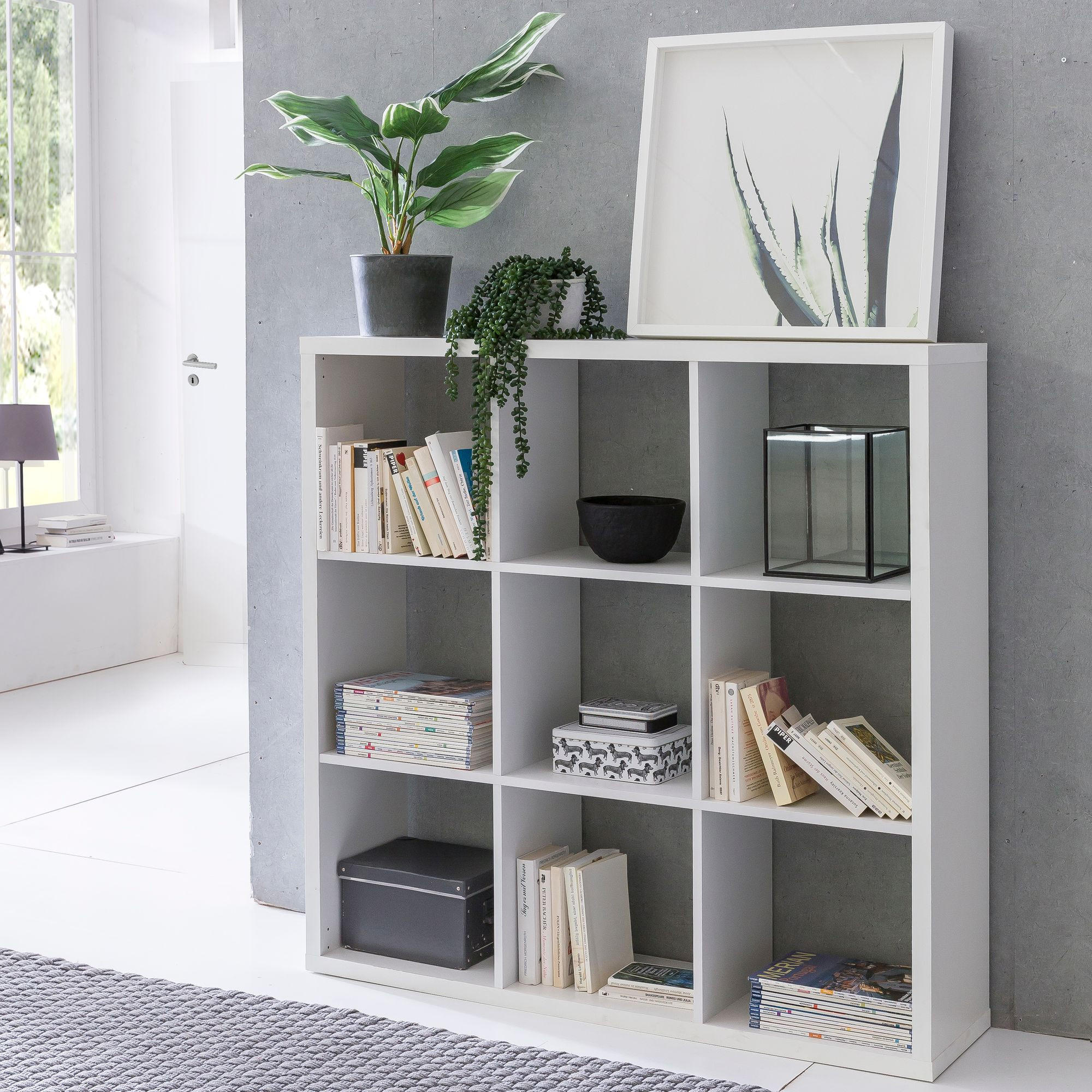 WÜRFELREGAL – Weiß, 112x112x29 cm, 9 Fächer, Raumtrenner - Weiß, Holz (112/112/29cm) - KADIMA DESIGN