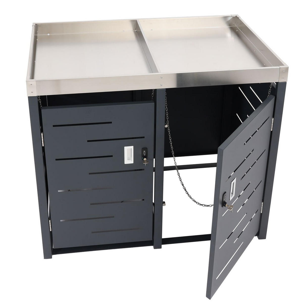 MÜLLTONNENBOX 2er 110x115x62cm 80-240 Liter - Anthrazit, Metall (115/110/62cm) - PROREGAL