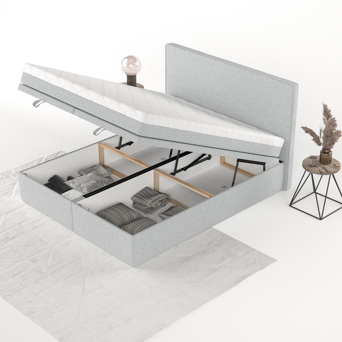 BOXBETT Zalla 180/200 cm Hellgrau im Riva Stoff - Hellgrau/Schwarz, Holz/Holzwerkstoff (180/200cm) - AltaBeds