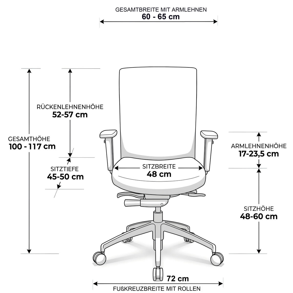 BÜROSTUHL Terox Echtleder Schwarz - ergonomisch, 150 kg belastbar, Sitzhöhe 54-66cm - Schwarz, Leder/Kunststoff (65/106/60cm) - Versee