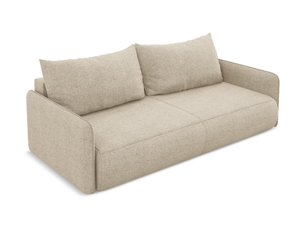 3-SITZER SOFA mit Schlaffunktion Chenille Stoff Beige - Beige/Schwarz, Kunststoff/Textil (216/86/105cm) - Makamii