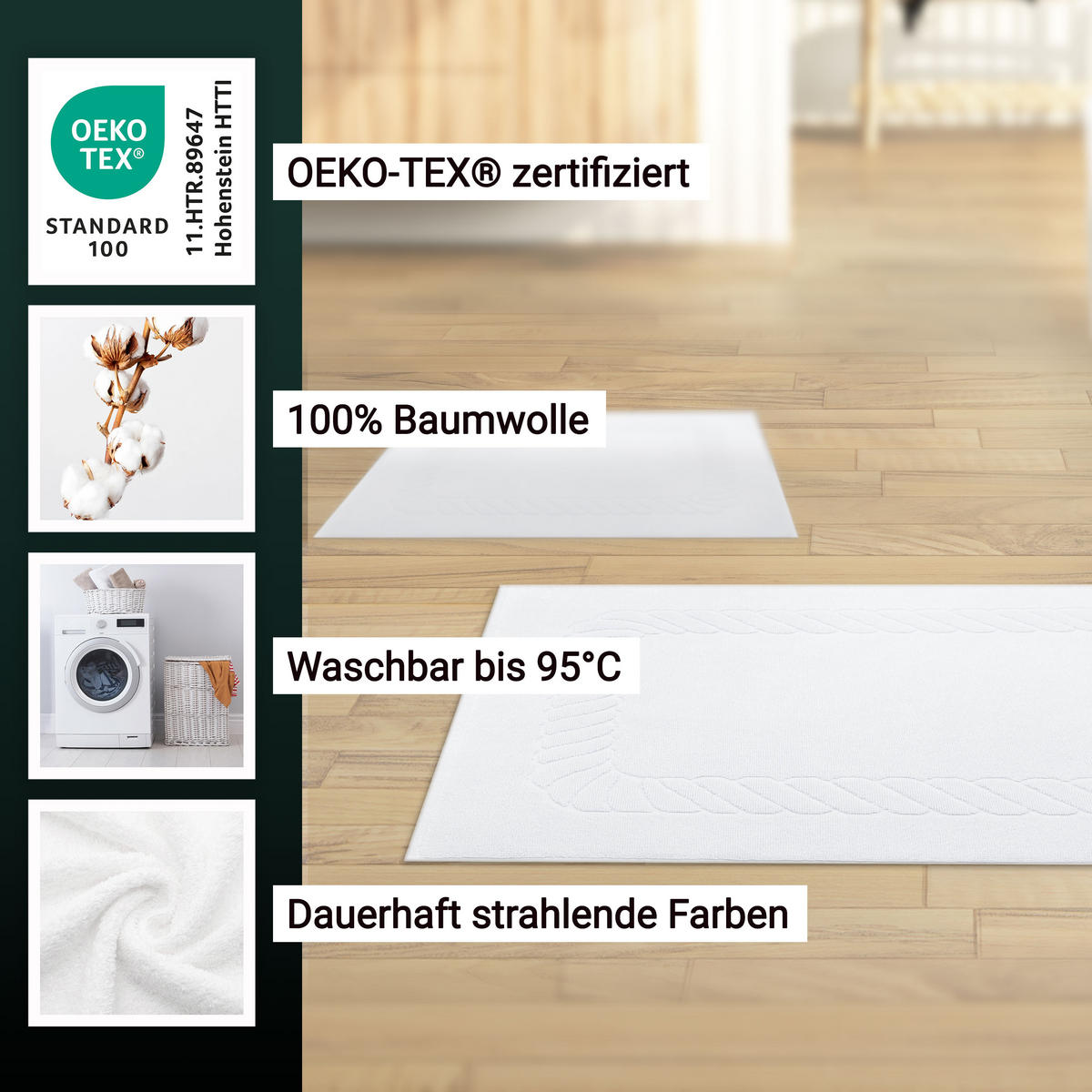 BADEMATTE, 2er-Set, 50x70 cm, 100% Baumwolle, Weiß - Weiß, Textil (50/70cm) - Zollner