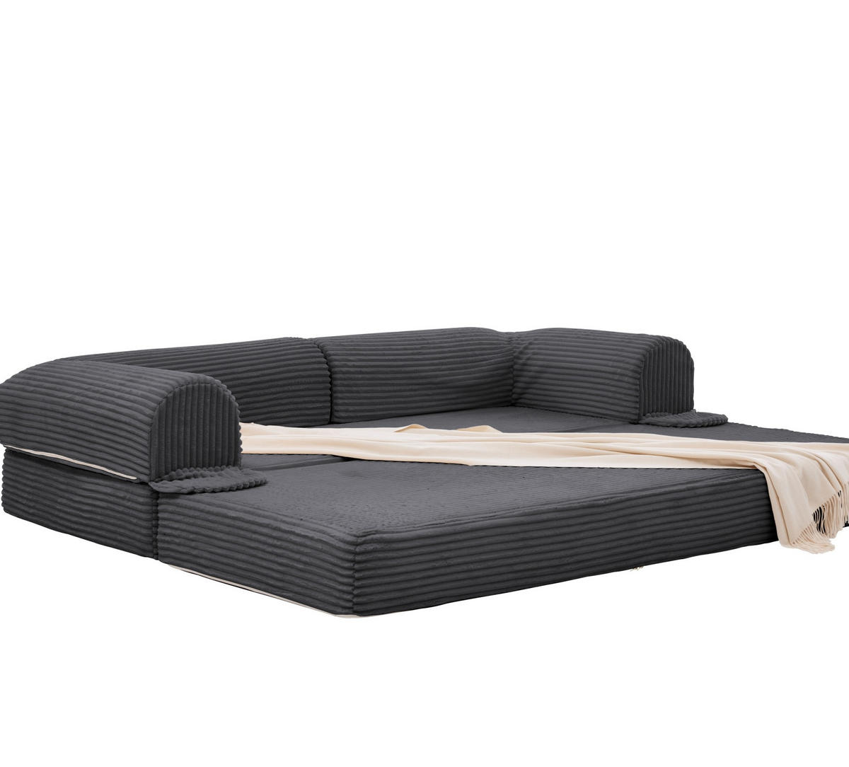 SCHLAFSOFA 2-Sitzer aus Cordstoff Beige mit Bettfunktion - Grau, Kunststoff (78/65/190cm) - Meubliv