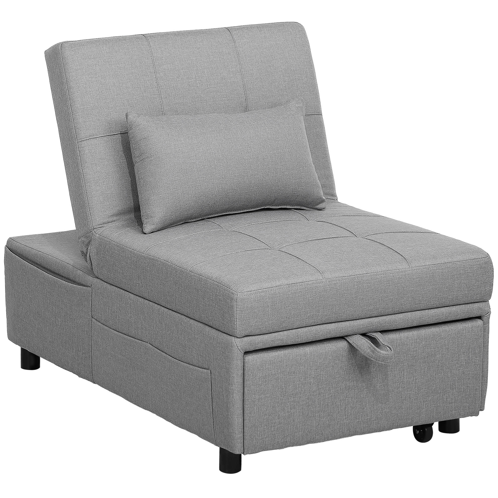 SCHLAFSESSEL Leinenoptik 100 Polyester Hellgrau - Hellgrau/Schwarz, Kunststoff/Textil (65.5/81/104cm) - HOMCOM
