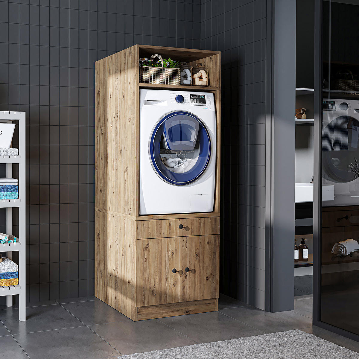 WASCHMASCHINENSCHRANK Serie 1 67cm Breit, 184cm Hoch - Eichefarben, Holzwerkstoff (67/184/67cm)