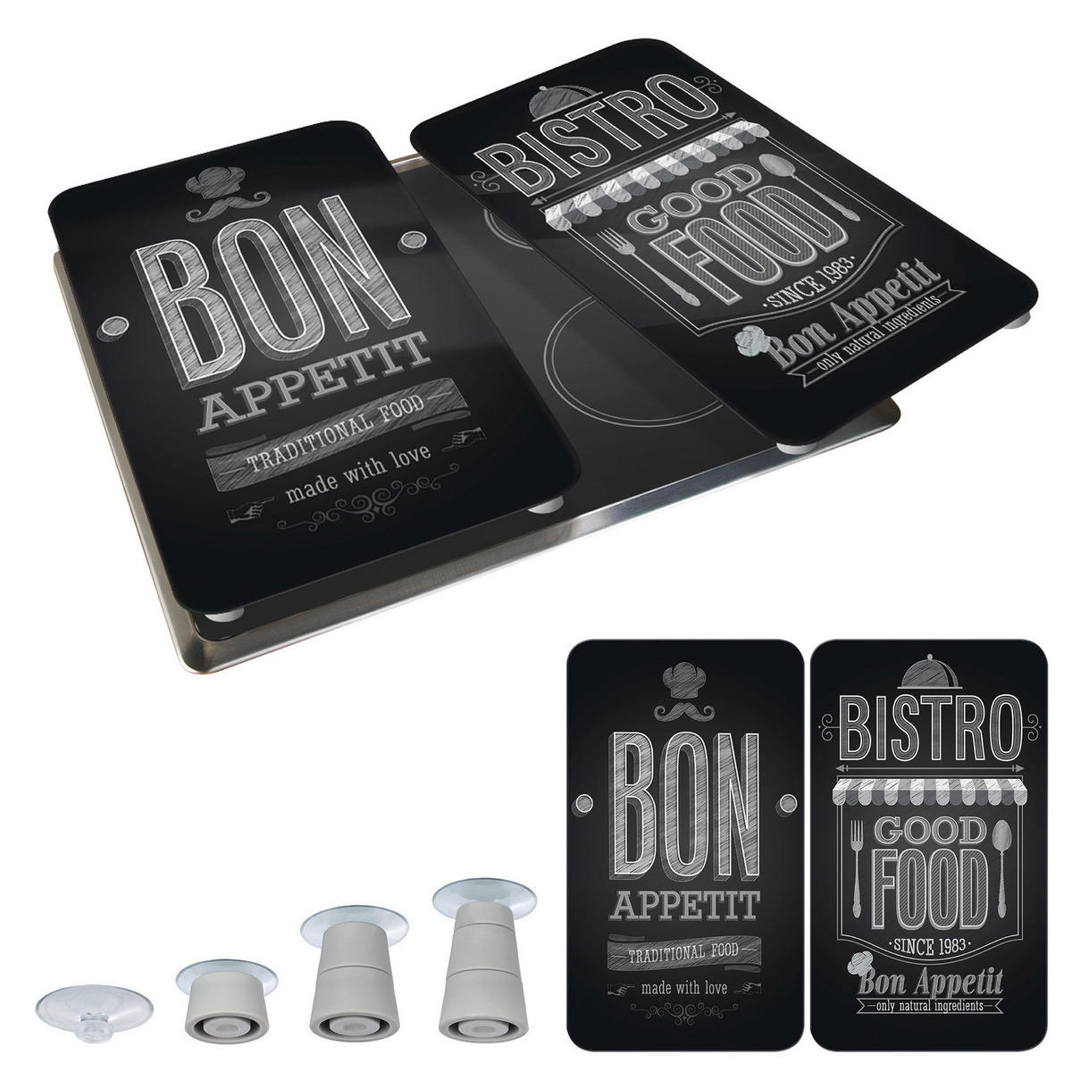 GLASSCHUTZPLATTEN für Herd — 2 Stück Bon Appet 52/30/0,5 cm - Schwarz, Glas (30/0.5/52cm) - Wenko