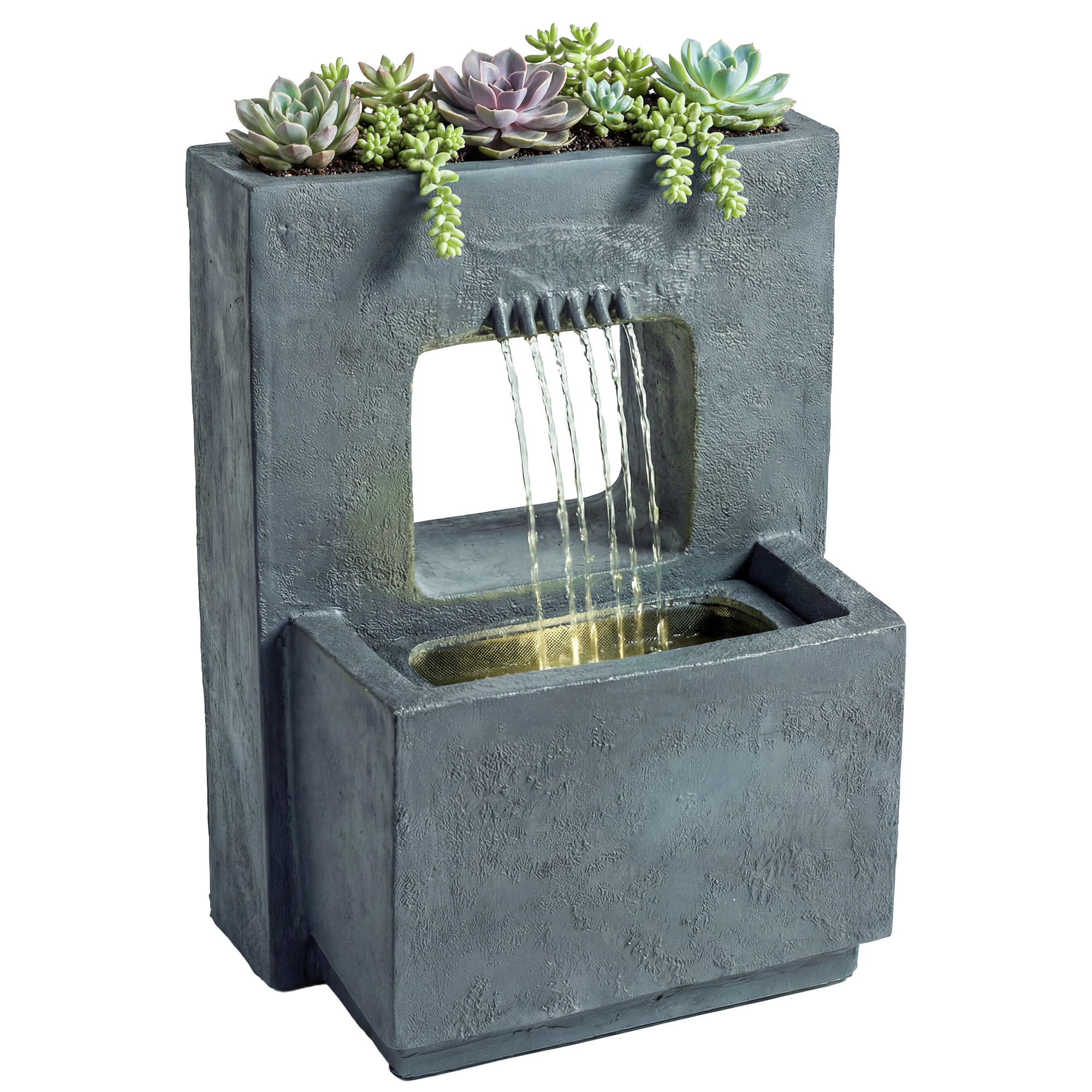 GARTENBRUNNEN DE-10278 2-stufig mit LED und Pflanzkübel Grau - Dunkelgrau, Kunststoff (45/31.5/58.5cm) - ComfortXL